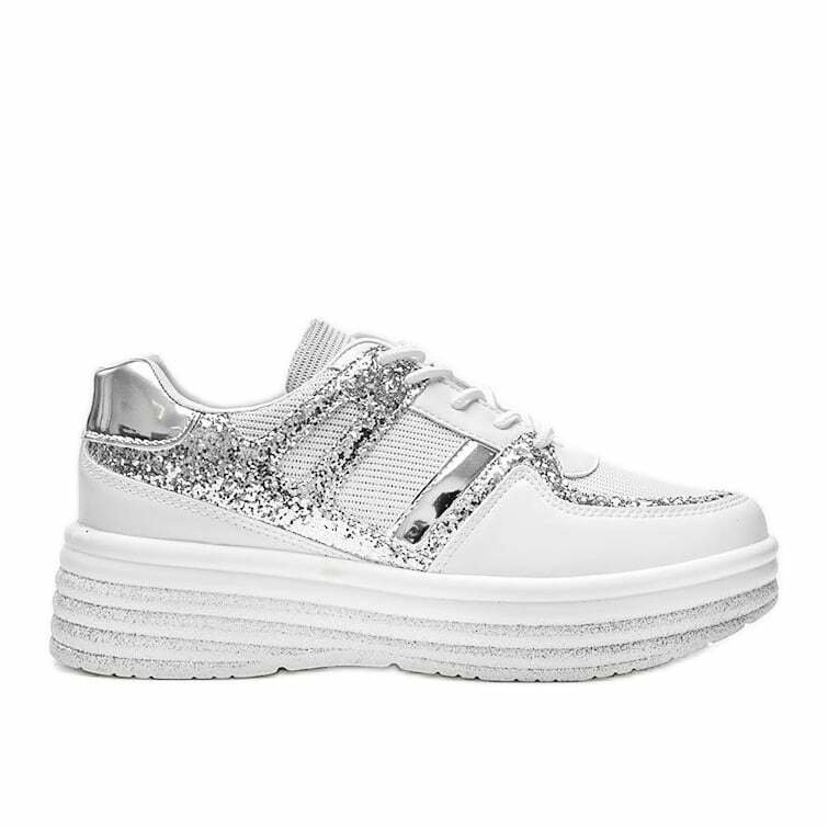 Białe brokatowe sneakersy na grubej podeszwie Laurel
