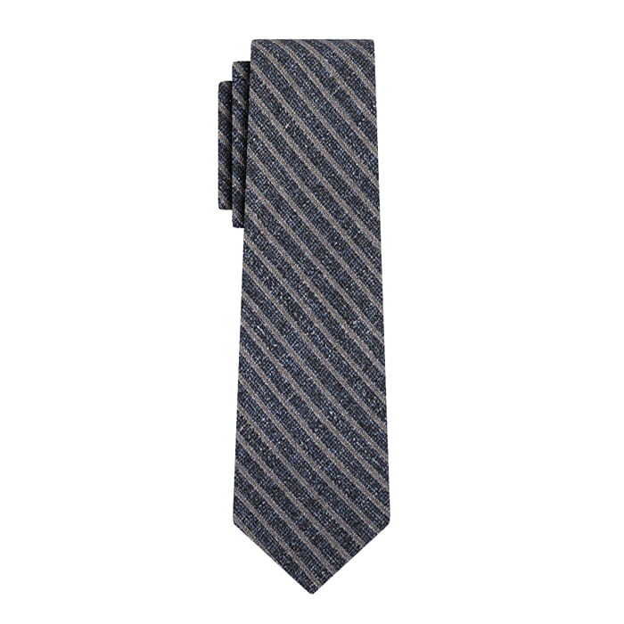 Krawat z wiskozy niebieski w szare paski EM 13