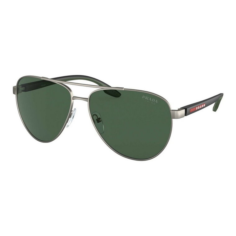Męskie okulary przeciwsłoneczne, Srebrno-zielone, Metalowa oprawka Prada