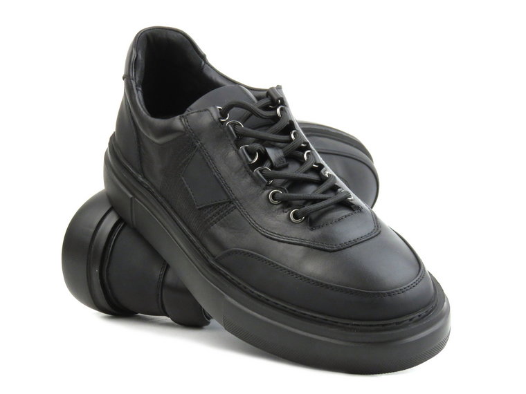 Skórzane sneakersy męskie - JOHN DOUBARE H115-2, czarne