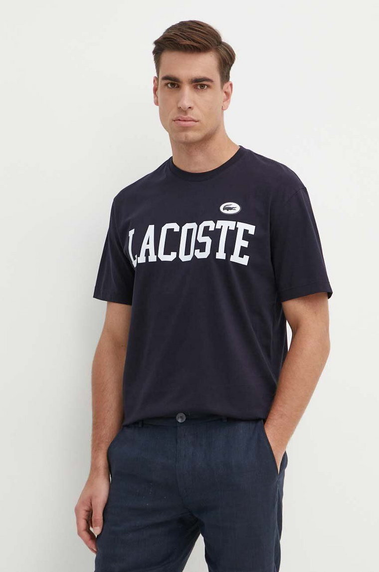 Lacoste t-shirt bawełniany męski kolor granatowy z nadrukiem