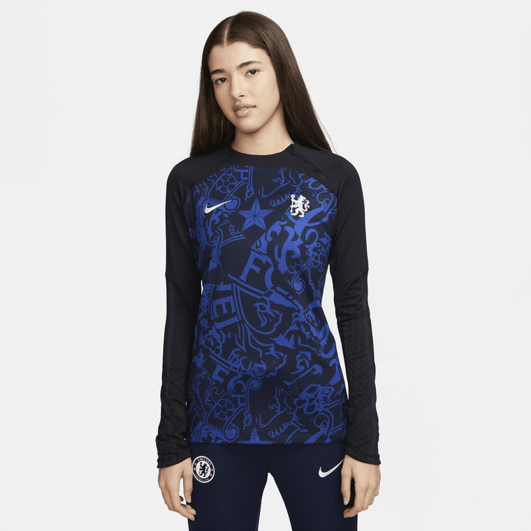 Damska treningowa koszulka piłkarska z półokrągłym dekoltem Nike Dri-FIT Chelsea F.C. Strike - Niebieski
