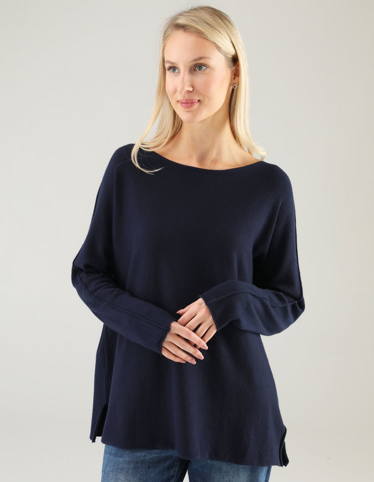 GRANATOWY SWETER Z DZIANINY 278-186 NAVY