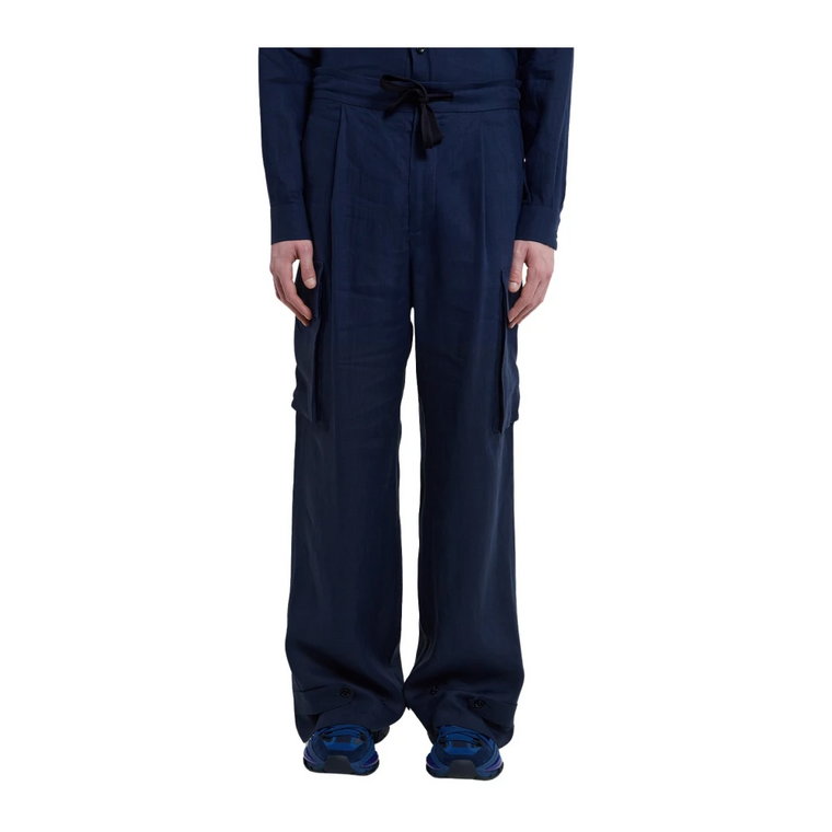 Niebieskie lniane spodnie do biegania Dolce & Gabbana