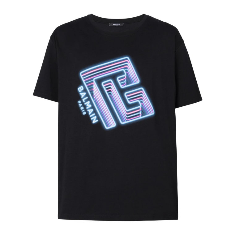 Koszulka z neonowym logo Balmain