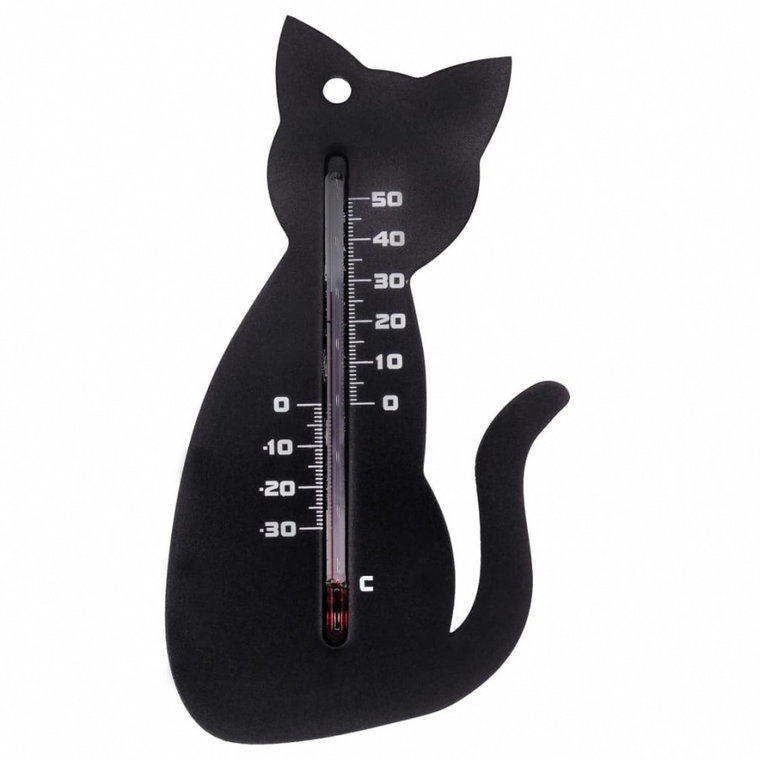 Nature Zewnętrzny termometr ścienny, w kształcie kota, czarny kod: V-428539