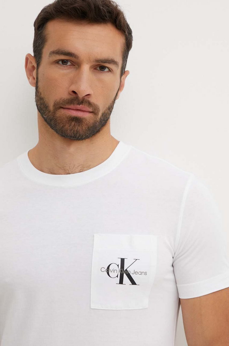 Calvin Klein Jeans t-shirt bawełniany męski kolor biały z nadrukiem J30J320936