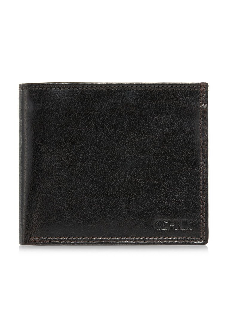 Brązowy niezapinany skórzany portfel męski