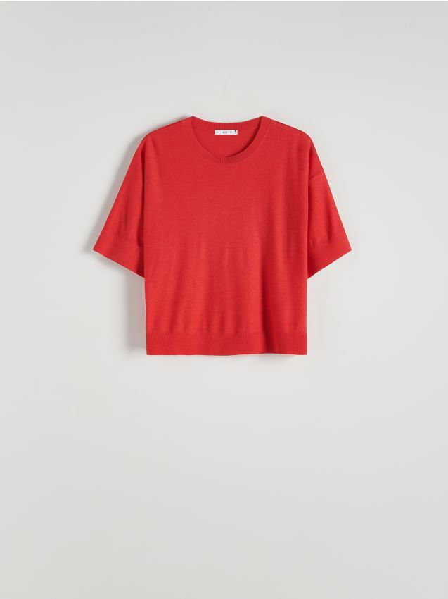 Reserved - Dzianinowa bluzka z wiskozą - czerwony