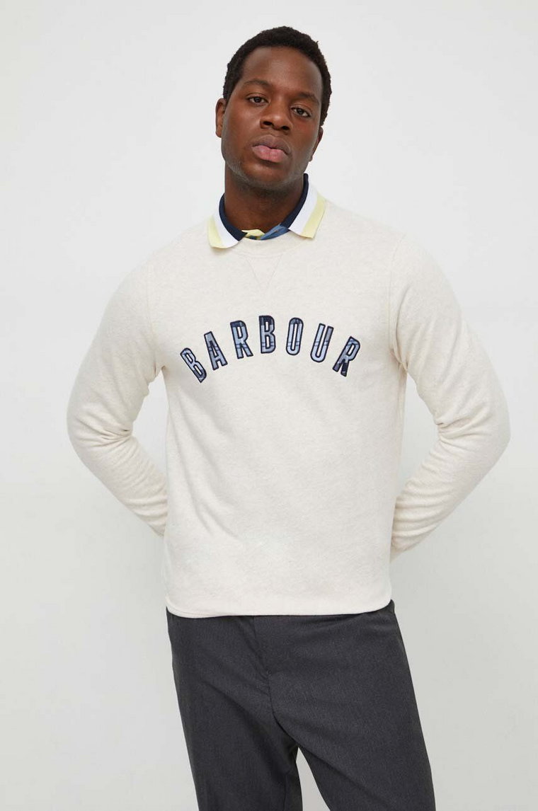 Barbour bluza bawełniana męska kolor beżowy z aplikacją MOL0410