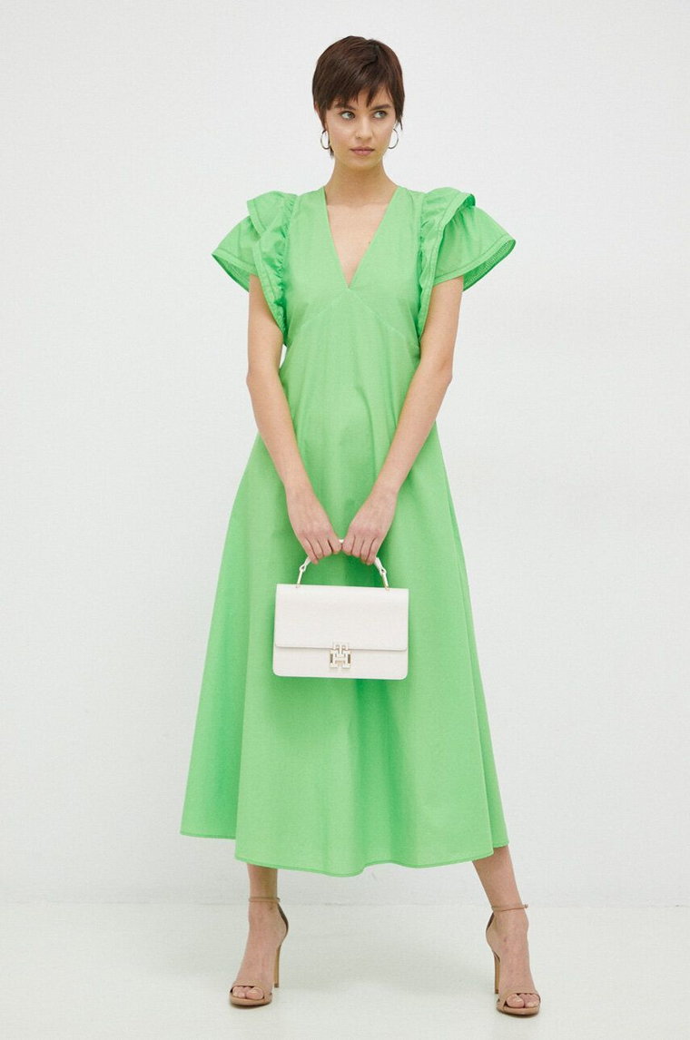 Tommy Hilfiger sukienka bawełniana kolor zielony maxi rozkloszowana