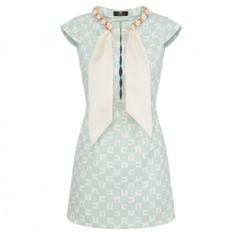 Aqua Jewel Neck Sukienka z Logo Burro Elisabetta Franchi