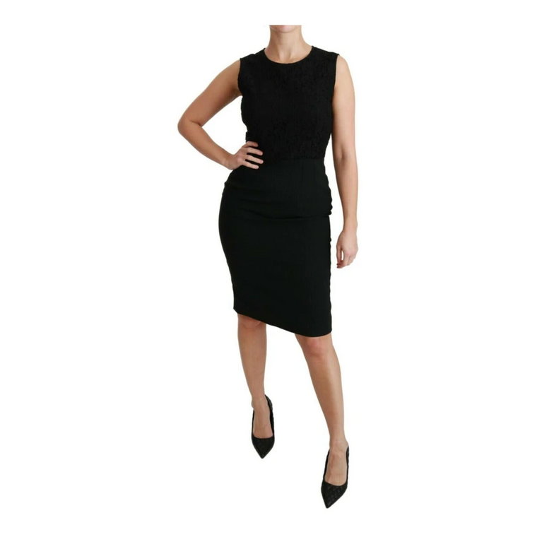 Czarna Sukienka Ołówkowa Bez Rękawów z Logo Dolce & Gabbana