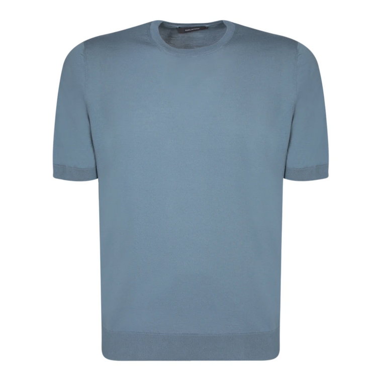 Niebieski Bawełniany T-shirt z Okrągłym Dekoltem Regular Fit Tagliatore