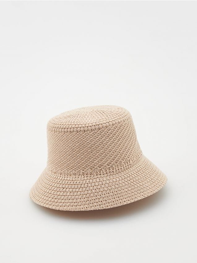 Reserved - Pleciony kapelusz - beżowy