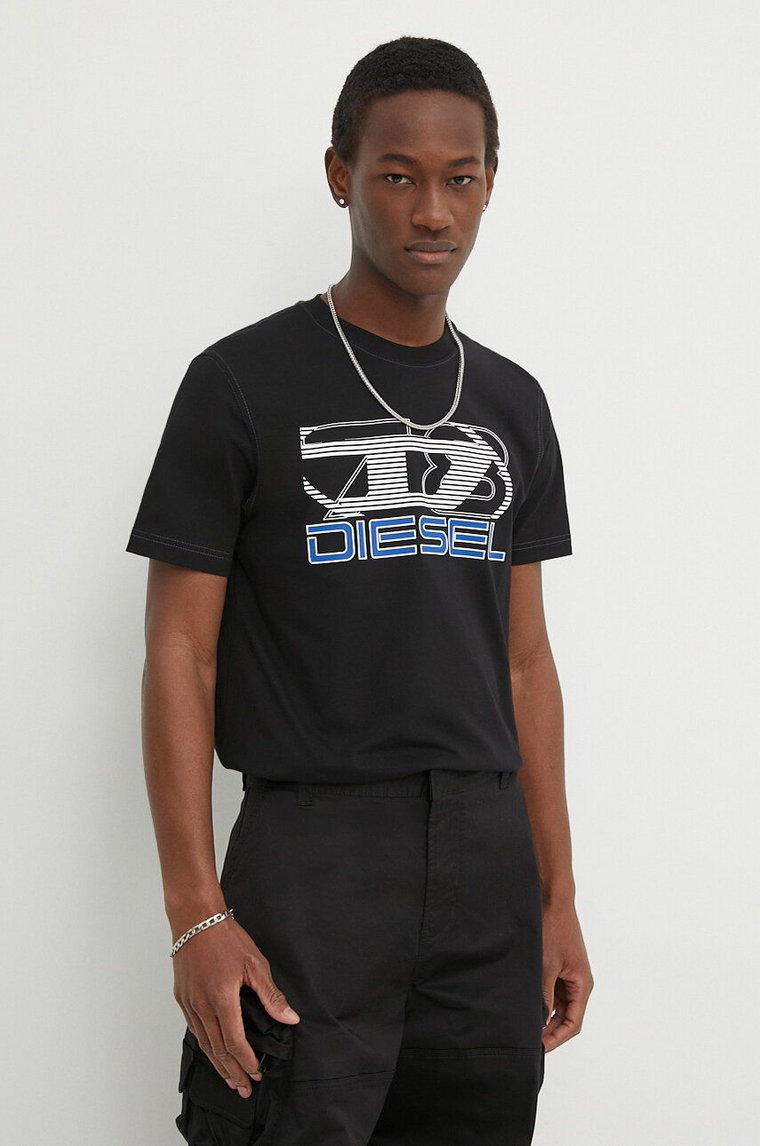 Diesel t-shirt bawełniany T-DIEGOR-K74 męski kolor czarny z nadrukiem A12502.0GRAI