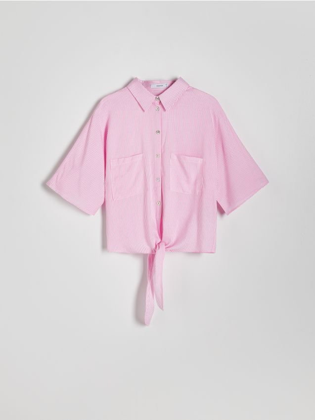 Reserved - Krótka koszula z wiązaniem - różowy