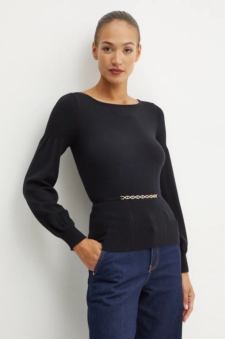 Twinset sweter z domieszką wełny damski kolor czarny lekki 242TP3590