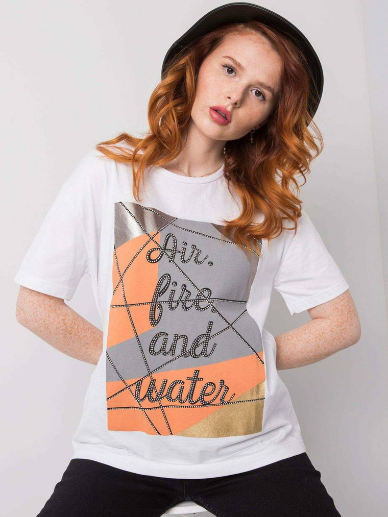 T-shirt z aplikacją biały dekolt okrągły