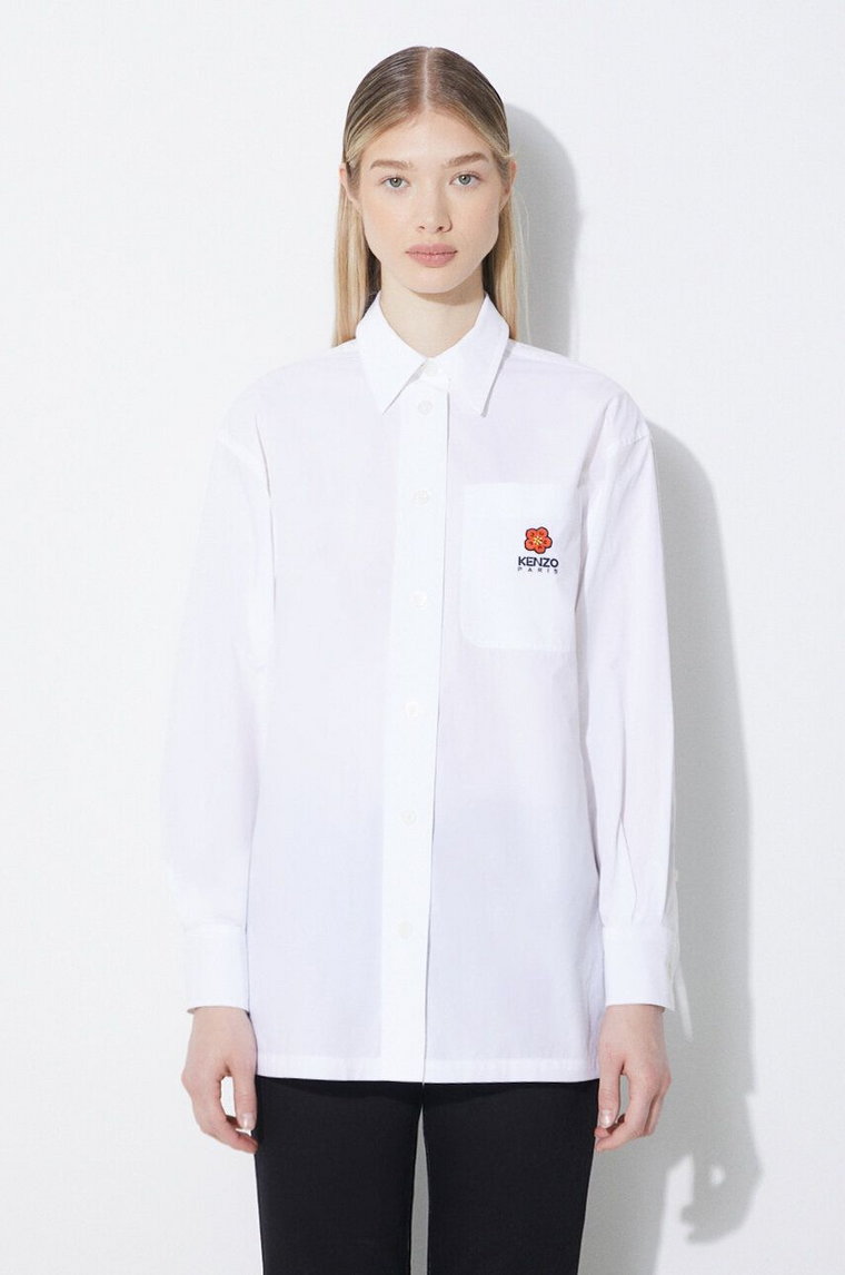Kenzo koszula bawełniana Boke Flower Oversize Shirt damska kolor biały relaxed z kołnierzykiem klasycznym FD52CH0919LH.01