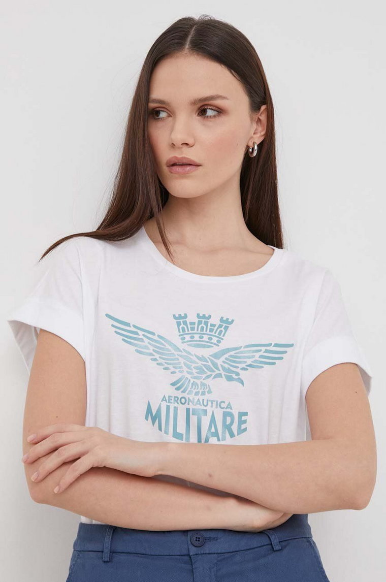 Aeronautica Militare t-shirt bawełniany damski kolor biały