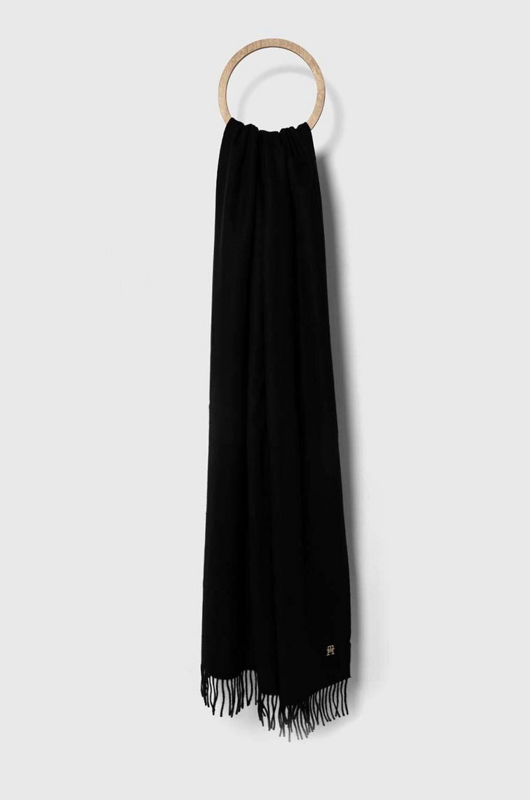 Tommy Hilfiger szalik wełniany kolor czarny gładki AW0AW15349