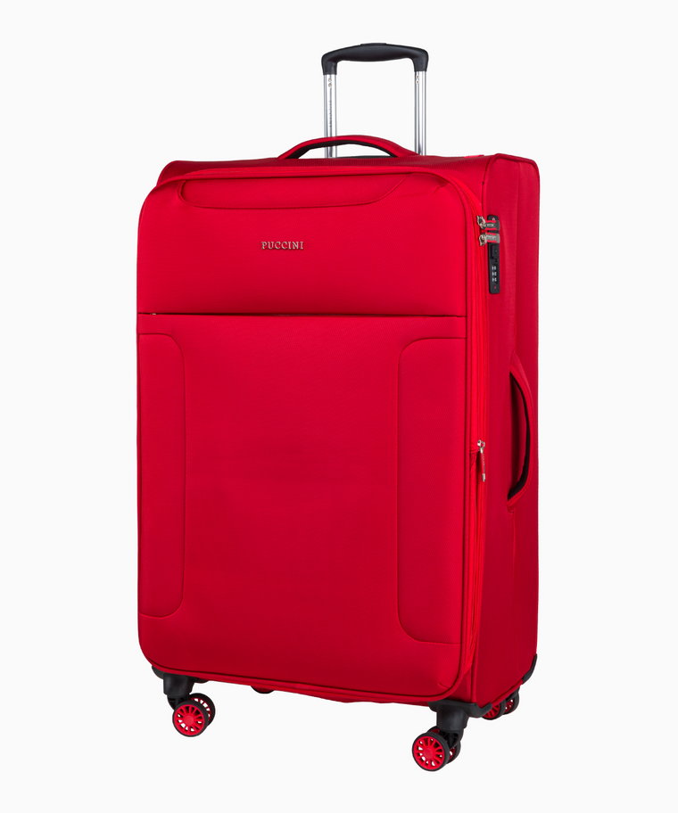 PUCCINI Duża czerwona walizka z poszerzeniem miękka
