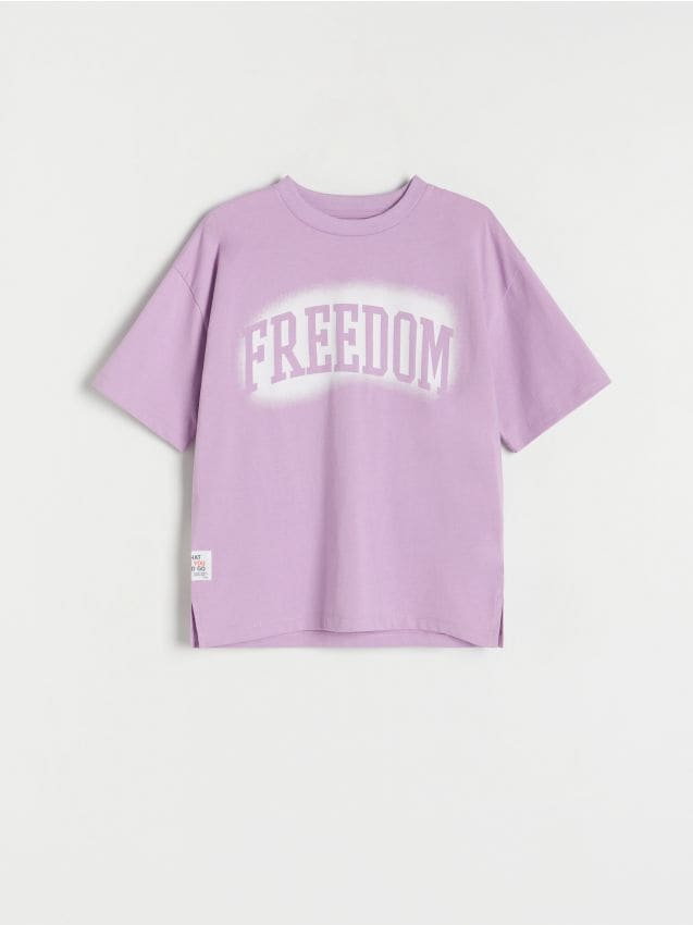 Reserved - Bawełniany t-shirt oversize - fioletowy