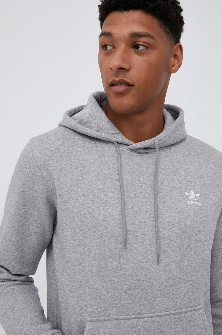 adidas Originals bluza Trefoil Essentials Hoodie męska kolor szary z kapturem melanżowa IM4525