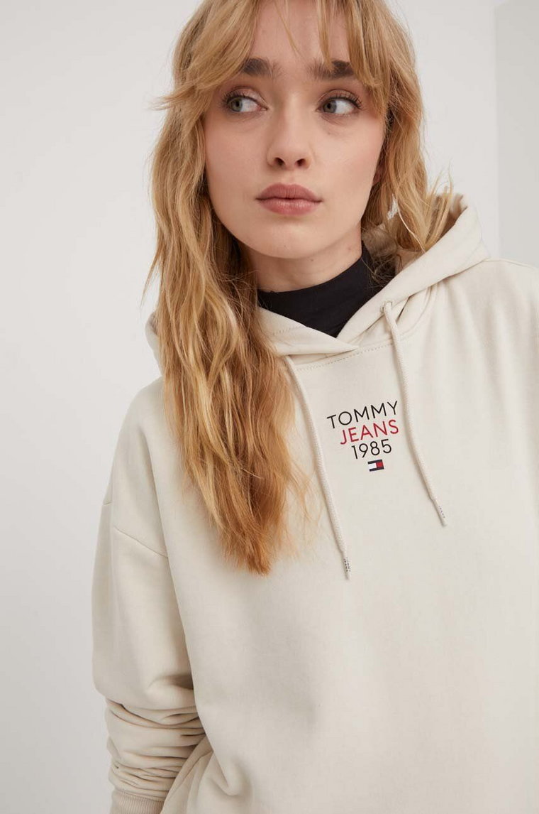 Tommy Jeans bluza damska kolor beżowy z kapturem z nadrukiem DW0DW17322