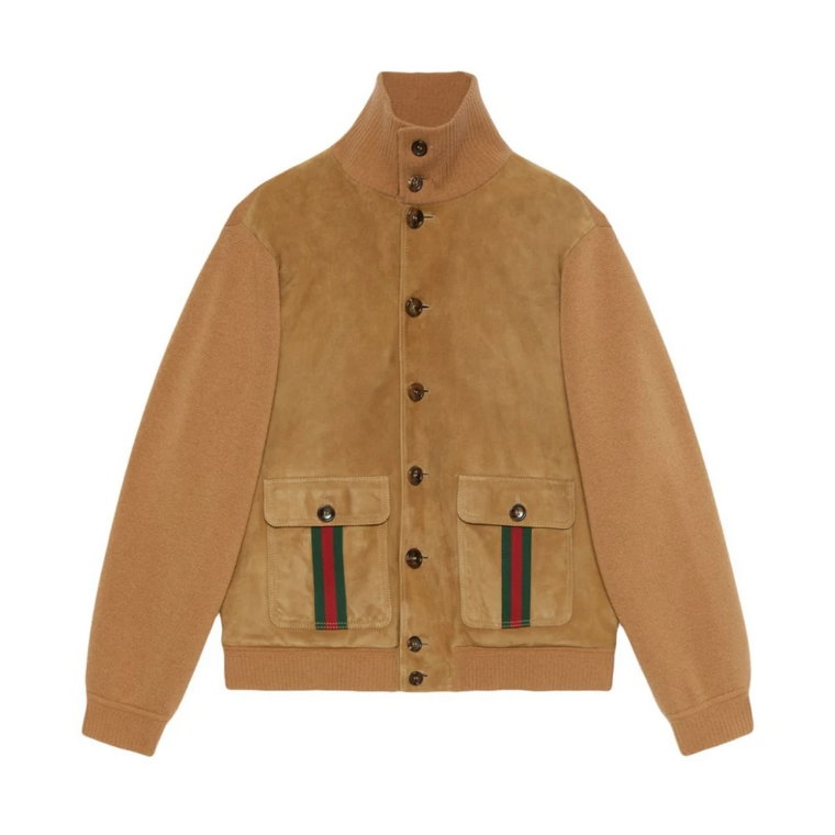 Ikoniczna kurtka bomberka zamszowa z motywem Web Gucci