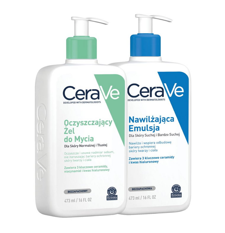 Cerave Żel Oczyszczający+ Nawilżająca Emulsja - Zestaw ( 473ml + 473ml)