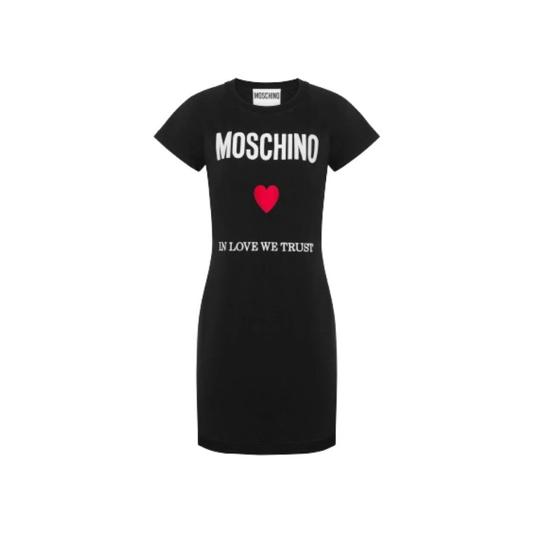 Czarna Bawełniana Sukienka z Logo Moschino
