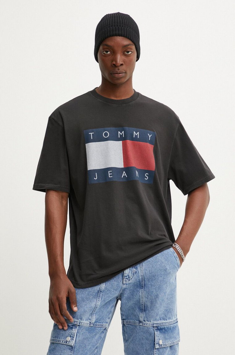 Tommy Jeans t-shirt bawełniany męski kolor czarny z nadrukiem DM0DM18547