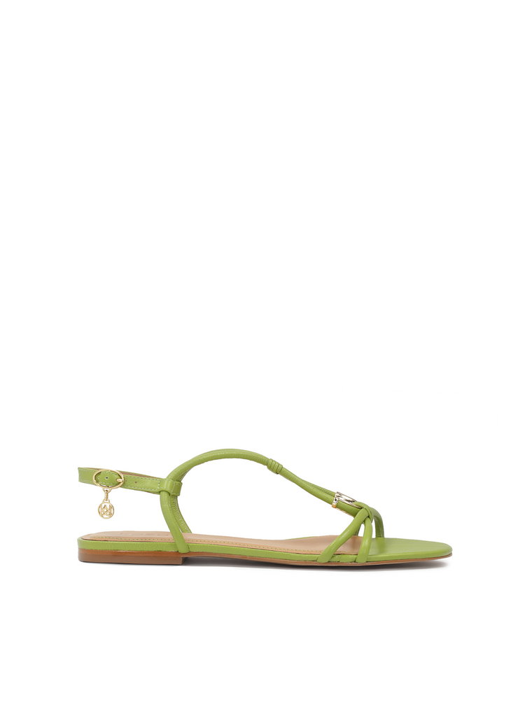 Zielone sandały skórzane z metalową ozdobą