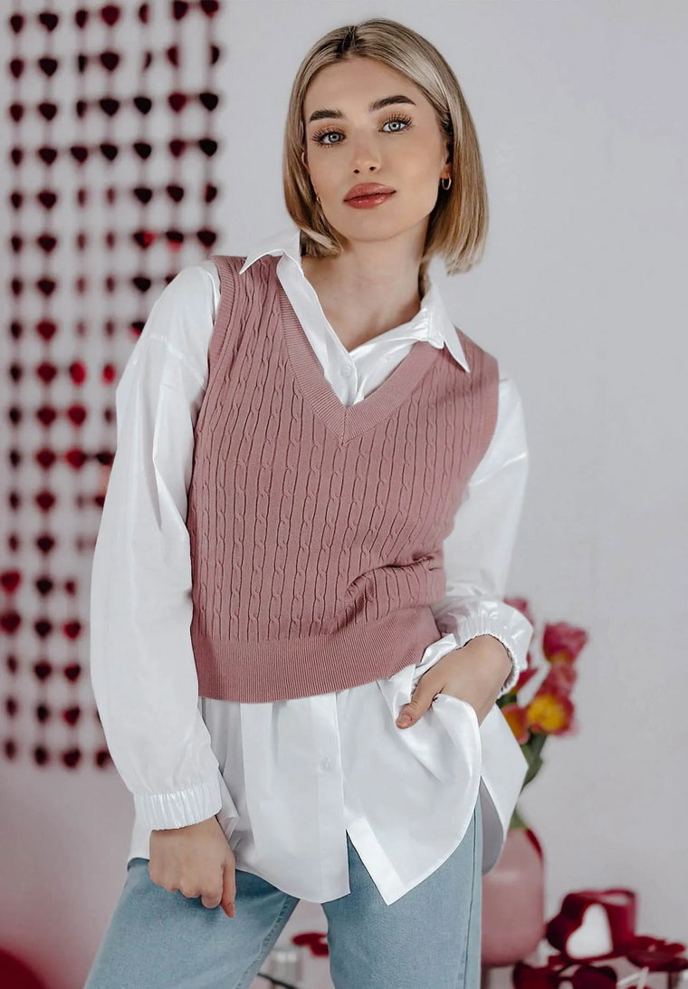 Krótka kamizelka sweterkowa Penny różowa S/M