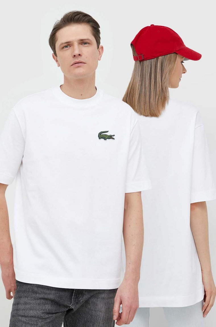 Lacoste t-shirt bawełniany kolor biały gładki