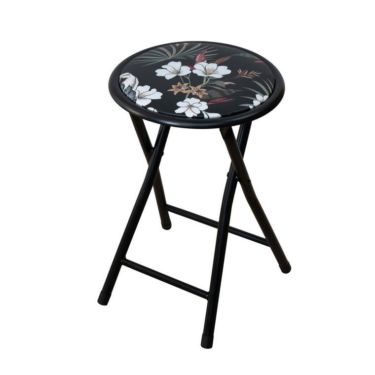 Stołek składany metalowy Flower Black 30 cm PATIO