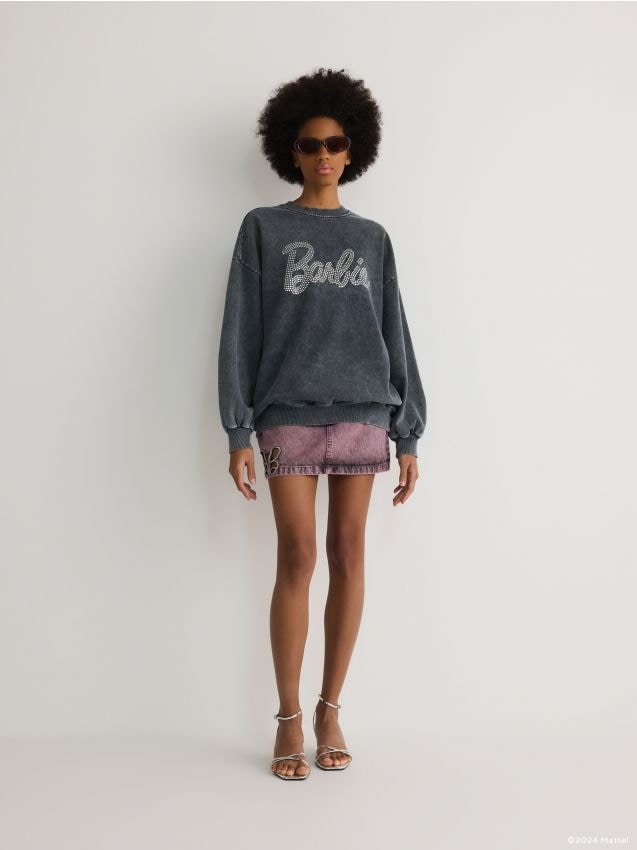 Reserved - Bluza z cyrkoniowym logo Barbie - ciemnoszary