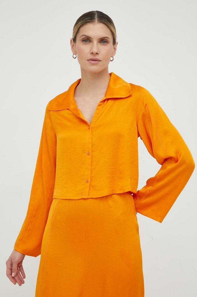 American Vintage koszula damska kolor pomarańczowy regular z kołnierzykiem klasycznym