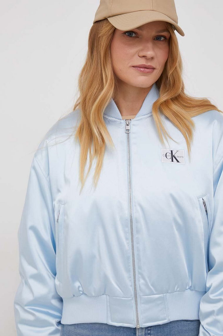 Calvin Klein Jeans kurtka bomber damski kolor niebieski przejściowa