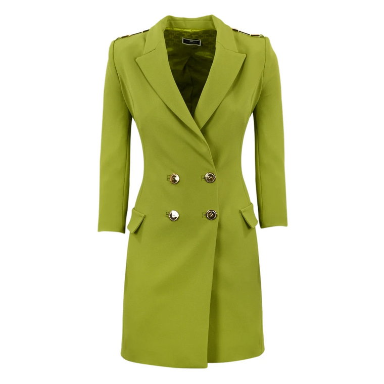 Zielona Sukienka Slim Fit z Złotymi Metalowymi Szczegółami Elisabetta Franchi