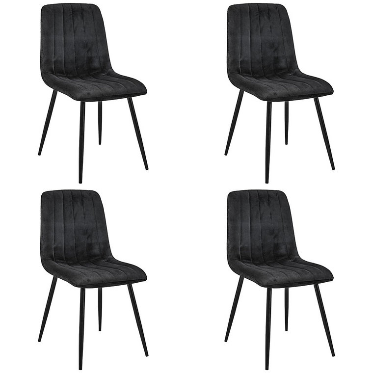 Zestaw 4 sztuk czarnych welurowych krzeseł z metalowymi nogami -  Soniro 4X