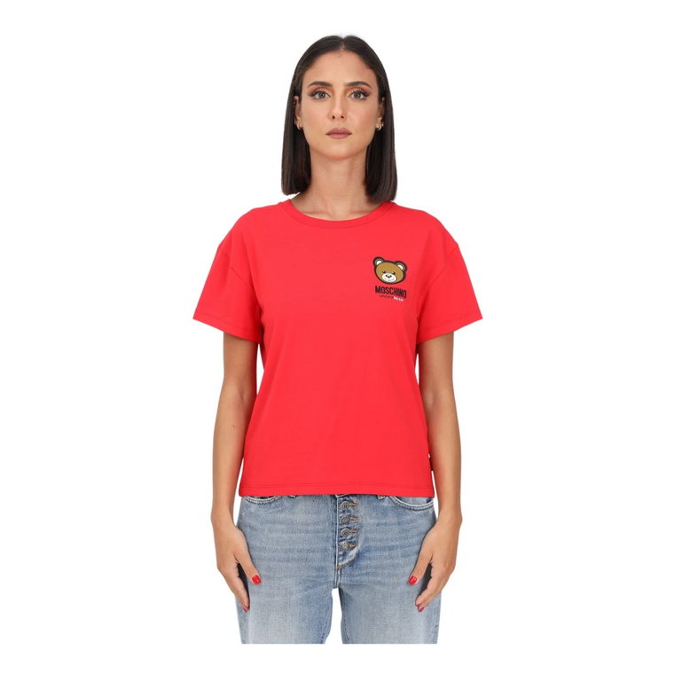 Czerwony T-shirt z Detalem Misia Moschino