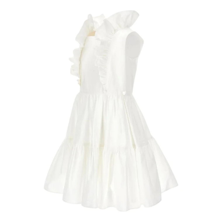 Biała Sukienka bez Rękawów z Falbankami Monnalisa