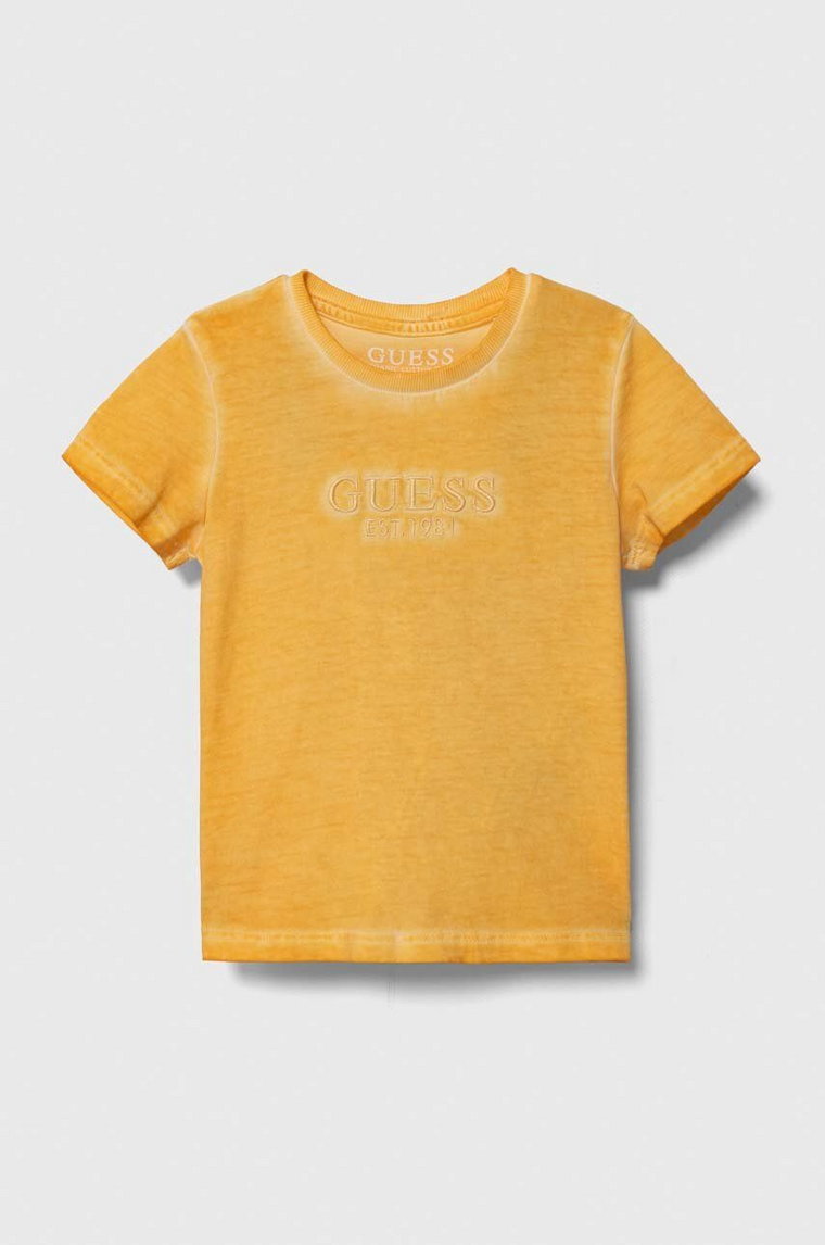 Guess t-shirt bawełniany dziecięcy kolor pomarańczowy z aplikacją