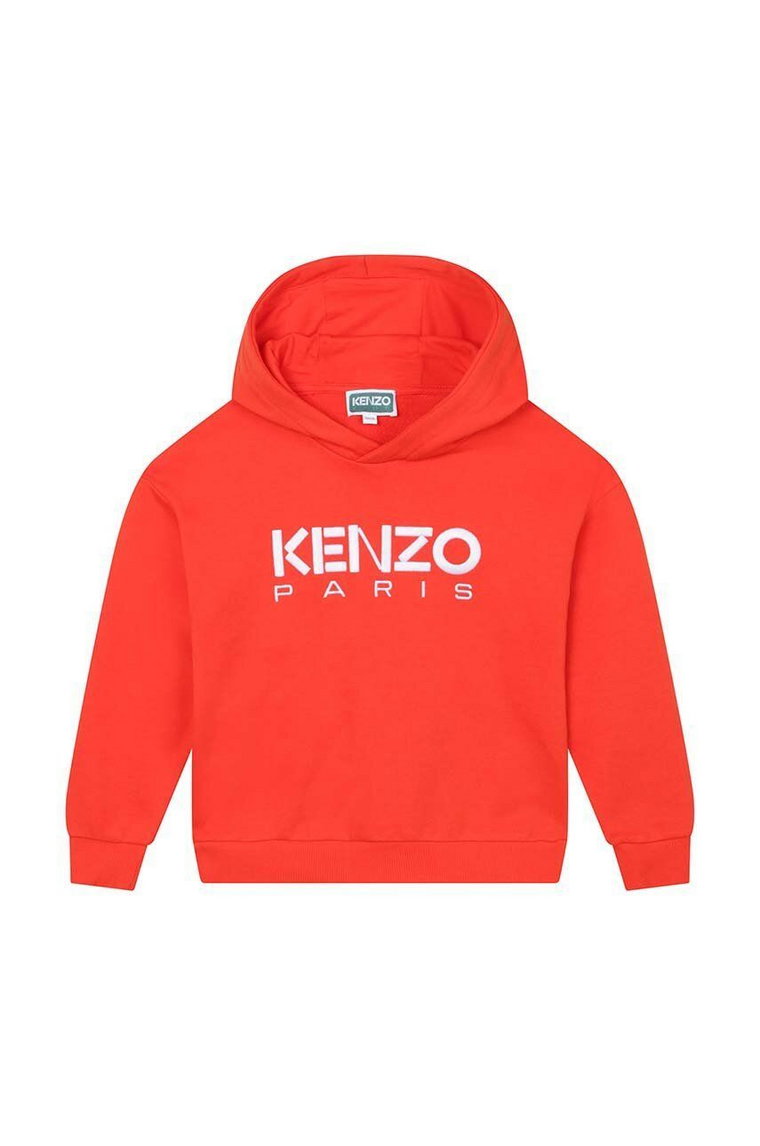 Kenzo Kids bluza bawełniana dziecięca kolor czerwony z kapturem z nadrukiem