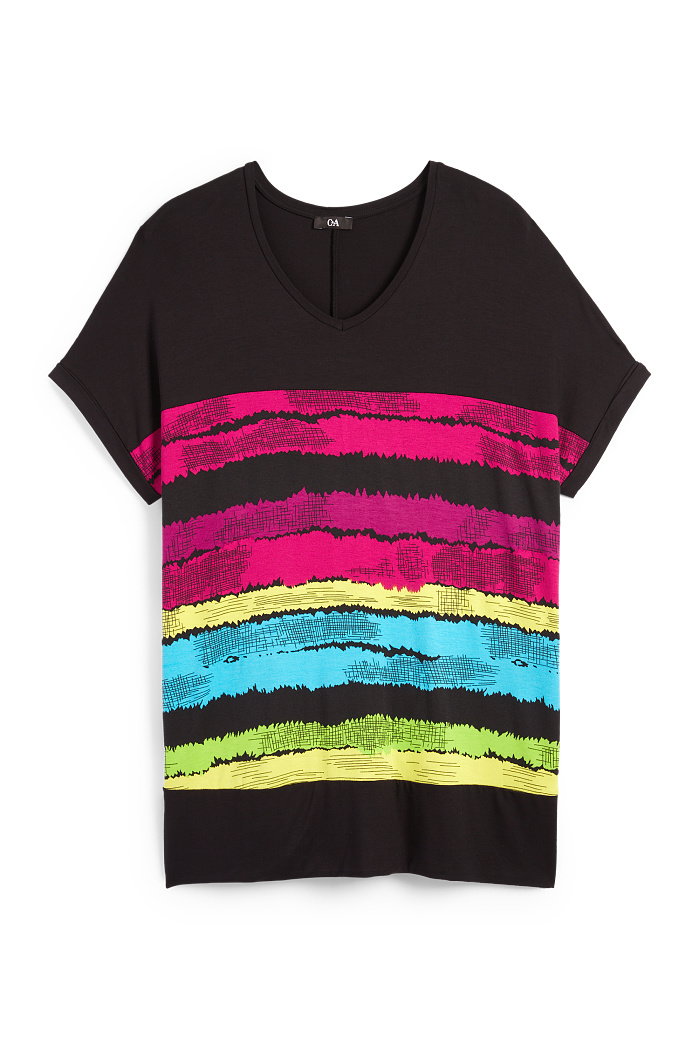 C&A T-shirt z dekoltem V-w paski, Czarny, Rozmiar: XL