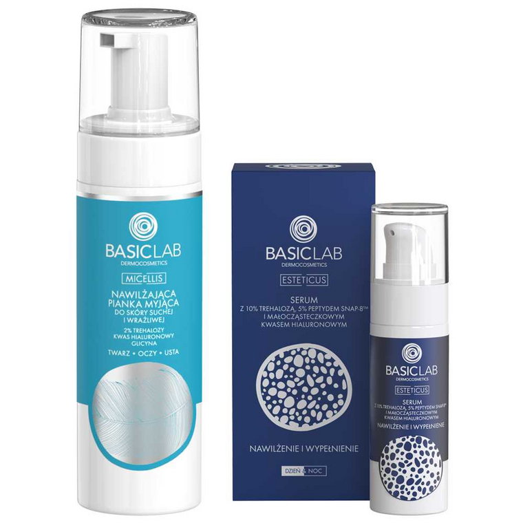 Basiclab Zestaw (Nawilżająca pianka myjąca 150ml + Aktywne serum 10% trehaloza, 5% peptyd SNAP-8 30)