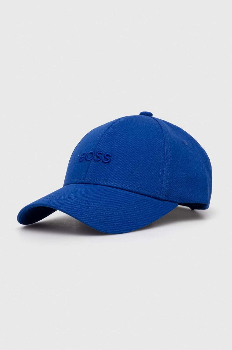 BOSS czapka z daszkiem bawełniana kolor niebieski z aplikacją 50495441
